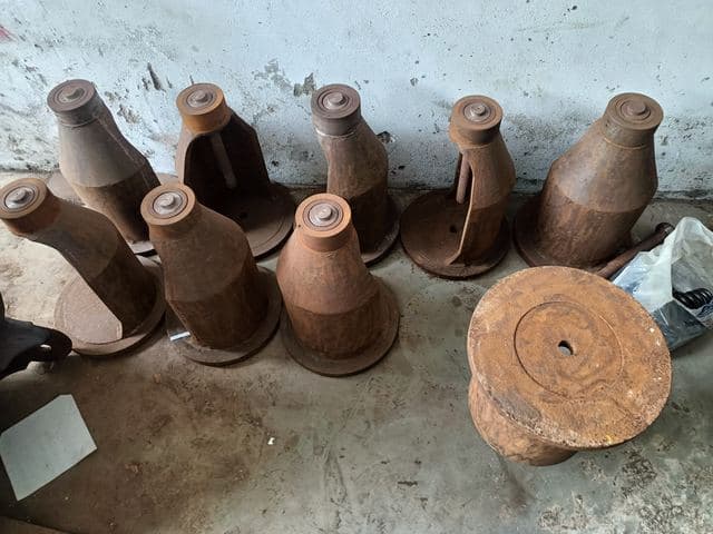 Centrifuge leg castings, ready for assembly